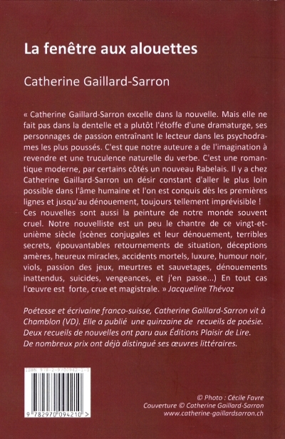 La fenêtre aux alouettes, 22 nouvelles contemporaines, Catherine Gaillard-Sarron 2014