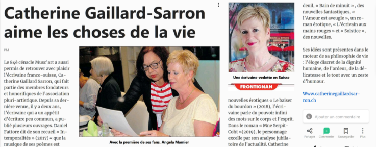 Article Catherine Gaillard-Sarron, Petit Journal de l'Hérault 10.10.19